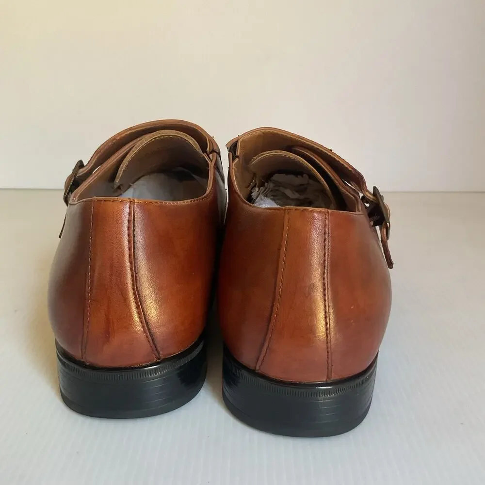 ALDO Men’s Brown Double Monk Strap Dress Shoes Sz 9.5 Leather Cap Toe Formal